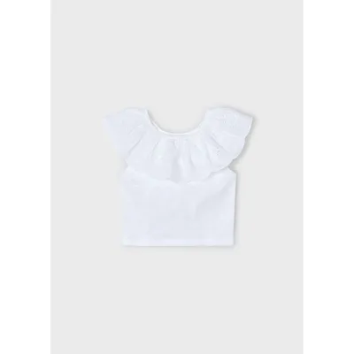 WHITE TSHIRT SHORT SLEEVE LACE COLLAR / 3012-017