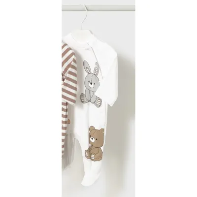A OFF WHITE SLEEPER BUNY & BEAR PRINT SIDECLOSURE / 1709-015