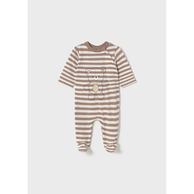 STRIPED BROWN & CREAM SLEEPER SIDE CLOSURE BEAR PRINT / 1709-015