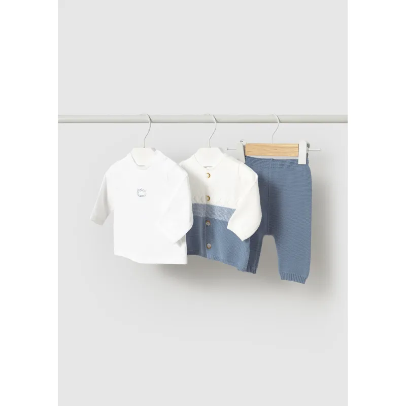3PC BLUE & WHITE CARDIGAN TOP & PANT KNIT / 1560-085