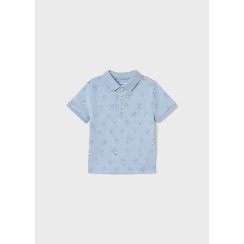 SKY BLUE POLO TOP SHORT SLEEVE PALM TREE PRINT / 1109-066