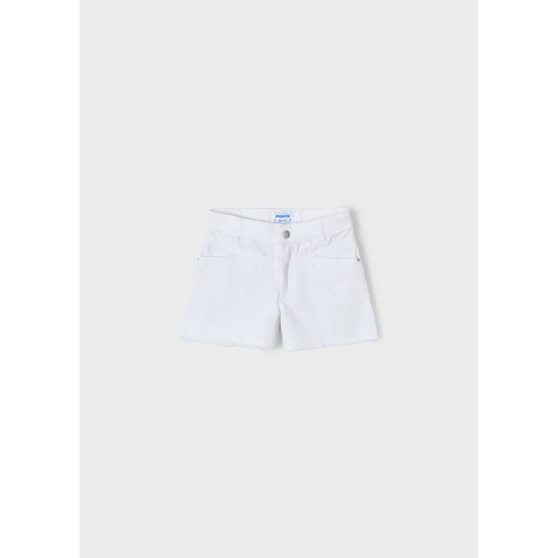 WHITE TWILL SHORTS RAGGED TRIM / 3205-043