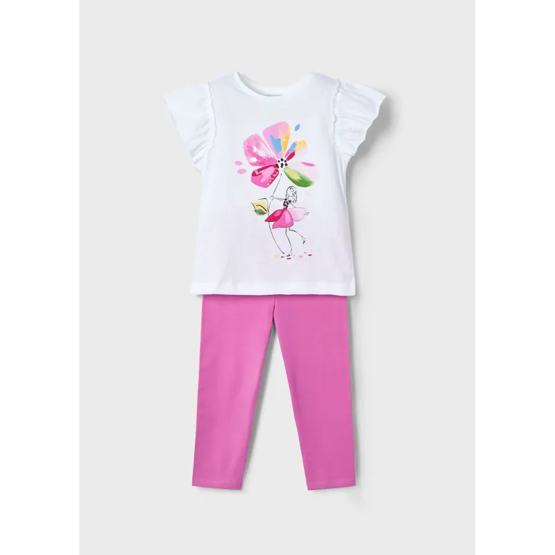2PC LAVENDER LEGGING SET WHITE TOP WITH FLOWER PRINT / 3705-060