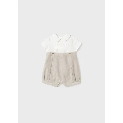 LINEN BEIGE OFF WHITE SHORT ROMPER / 1615-029