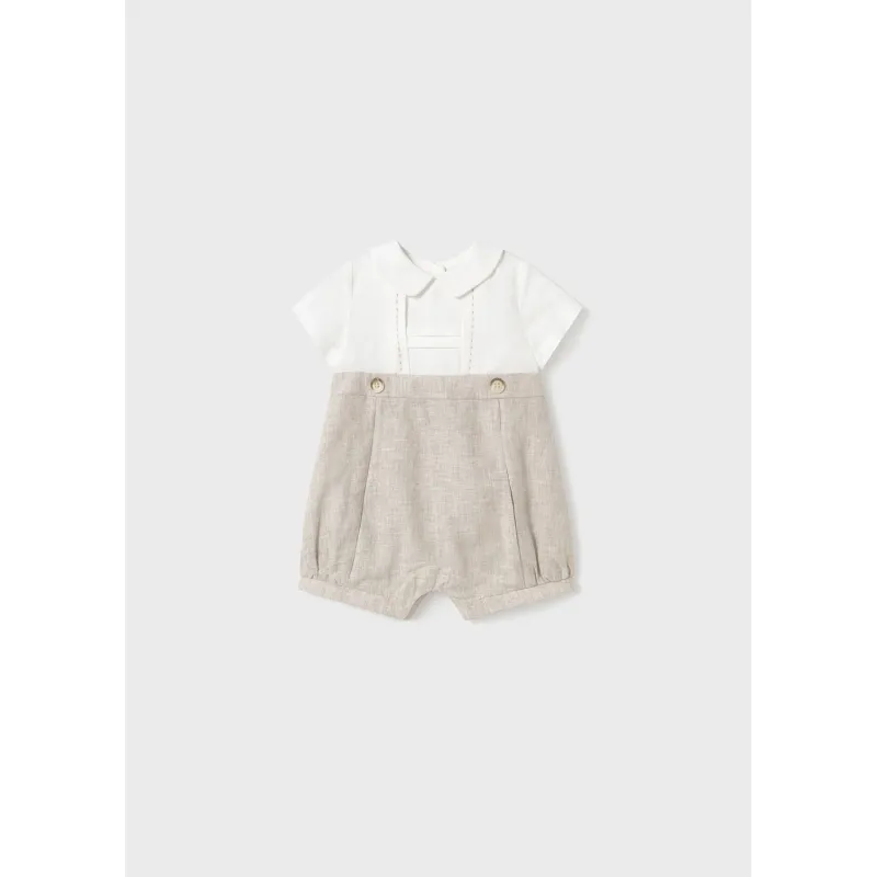 LINEN BEIGE OFF WHITE SHORT ROMPER / 1615-029