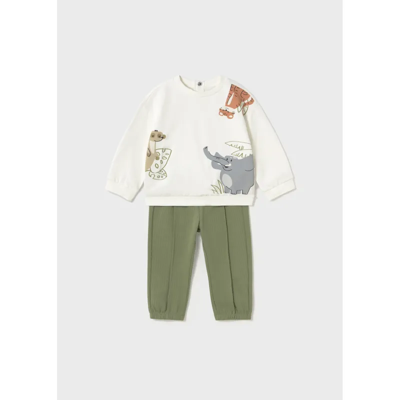 2PC WHITE & GREEN TRACKSUIT ANIMAL PRINT / 1841-029