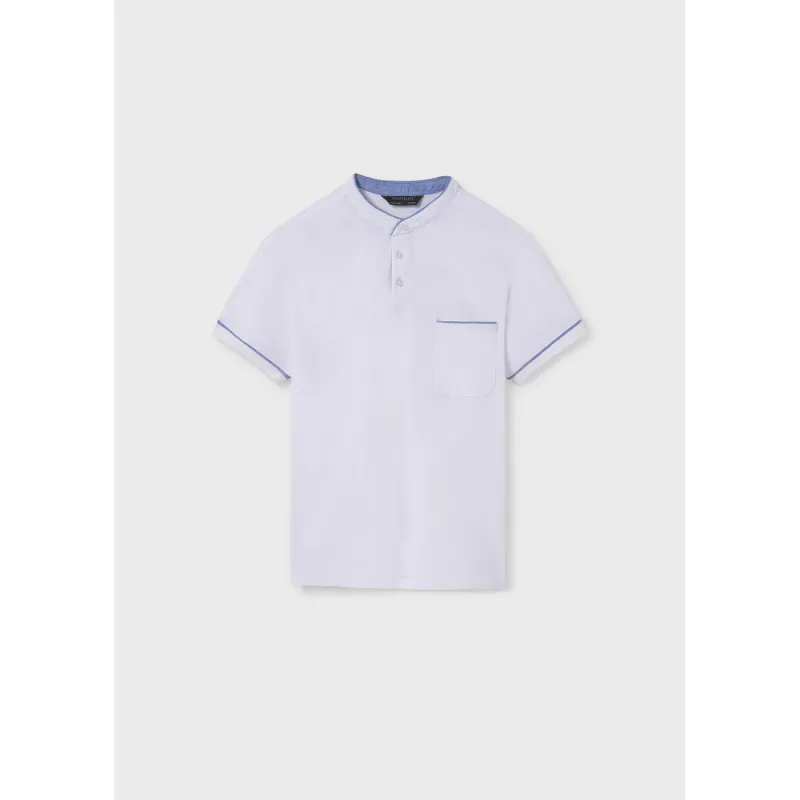 WHITE POLO TOP SHORT SLEEVE MAO COLLAR / 6131-027