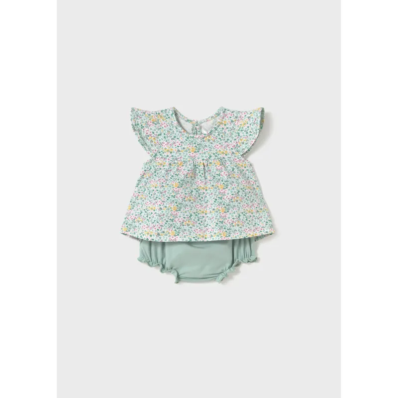 2PC GREEN PRINTED TOP & SOLID GREEN SHORT / 1663-026