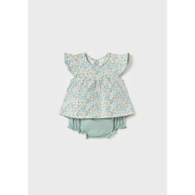 2PC GREEN PRINTED TOP & SOLID GREEN SHORT / 1663-026