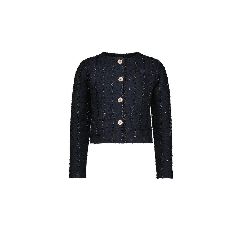 NAVY KNIT JACKET GLITER PEARL BUTTONS / C408-5115-190