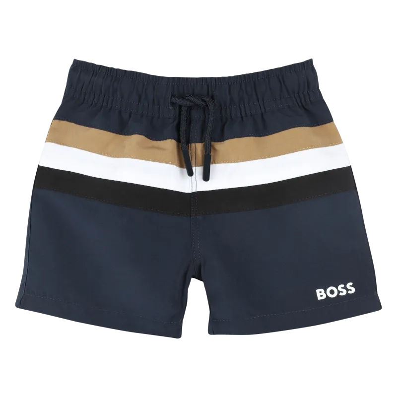 NAVY SWIM SHORTS TAN & WHITE STRIPE / J52066-849