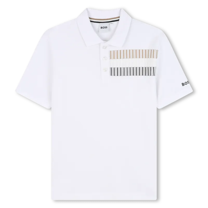 WHITE POLO TOP SHORT SLEEVE TRICOLOR PRINT / J52013-10P