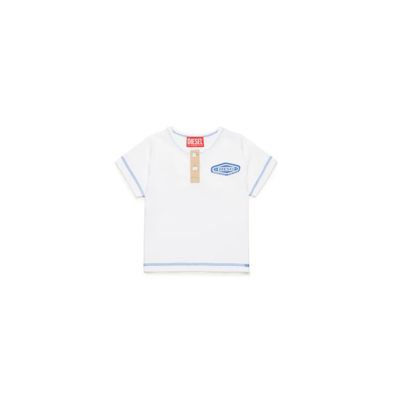 WHITE HENLEY TSHIRT BLUE TRIM SHORT SLEEVE / K00613-K100