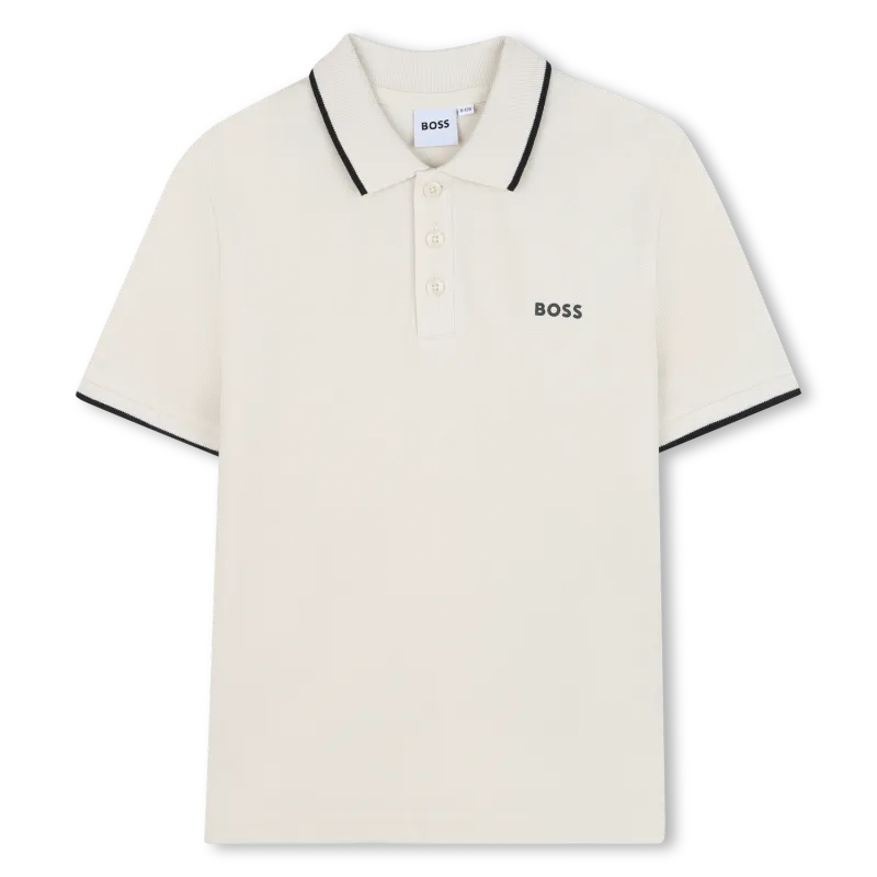 SAND BEIGE POLO TOP SHORT SLEEVE BLACK TRIM / J52011-21C