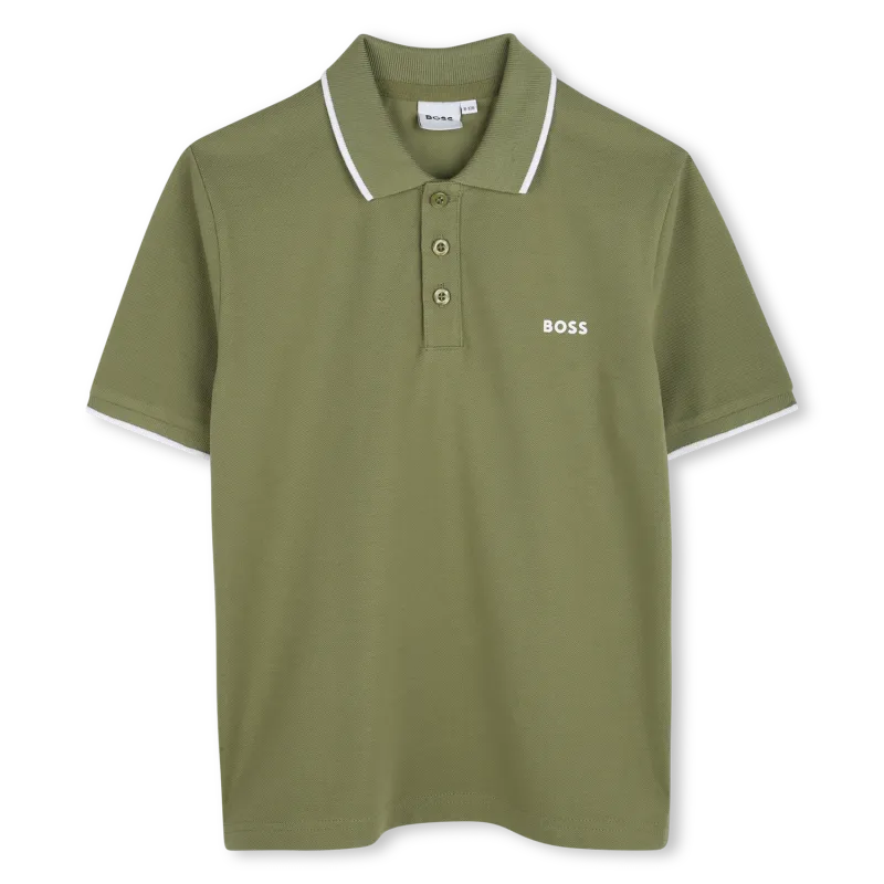 DARK GREEN POLO TOP SHORT SLEEVE WHITE TRIM / J52011-673