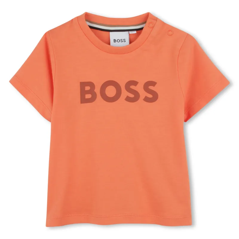 ORANGE TSHIRT SHORT SLEEVE BOSS LOGO / J52105-415