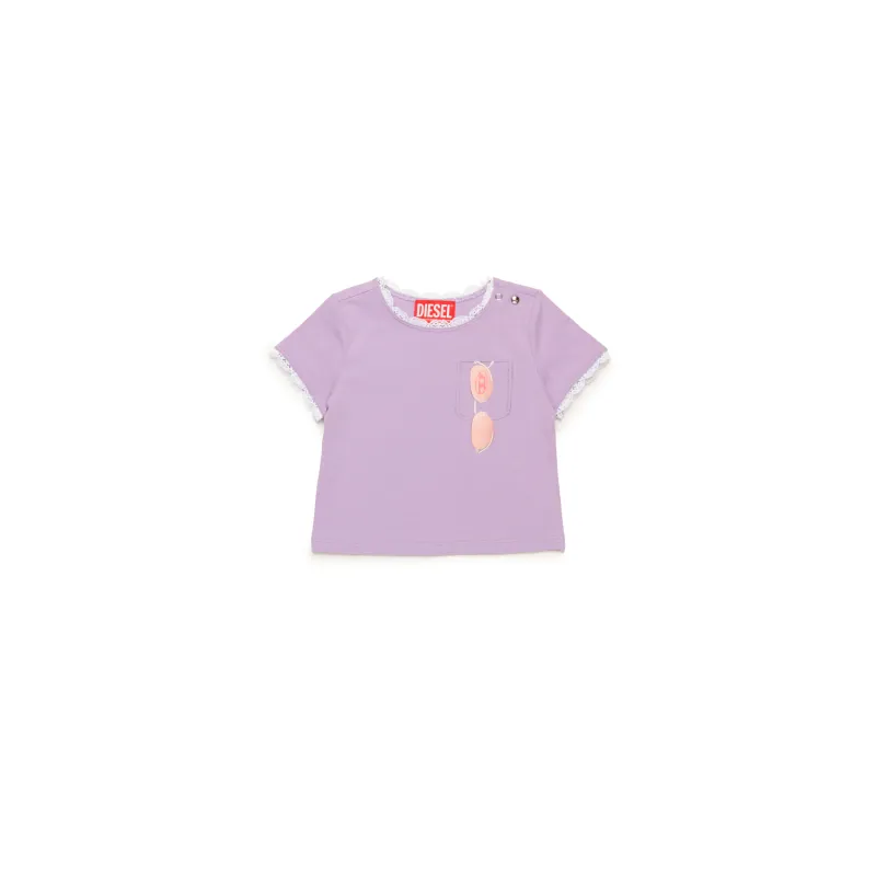 LAVENDER TSHIRT LACE TRIM SHORT SLEEVE SUN GLASSES PRINT / K00636-K64A