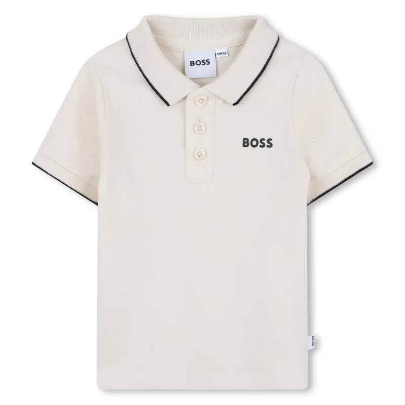 BEIGE POLO TOP SHORT SLEEVE BLACK LOGO / J52094-21C