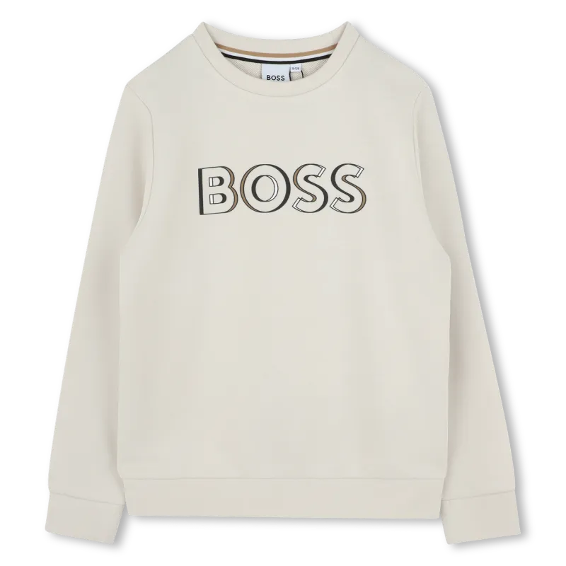 BEIGE SWEATSHIRT EMBOSSED BOSS LOGO / J52022-21C