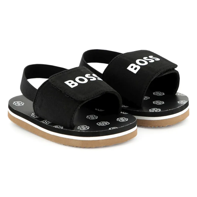BLACK SANDALS BOSS LOGO VELCRO STRAP / J52156-09B