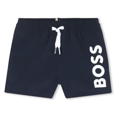 NAVY SWIM SHORTS WHITE BOSS LOGO / J52069-849