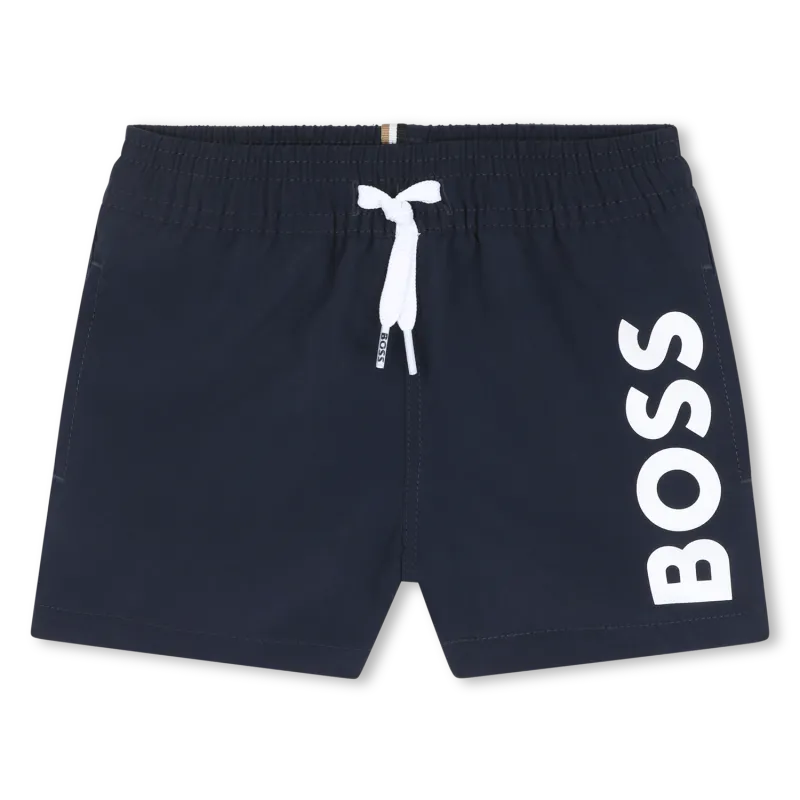 NAVY SWIM SHORTS WHITE BOSS LOGO / J52069-849