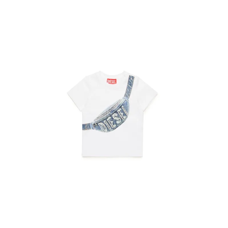 WHITE TSHIRT SHORT SLEEVE DENIM PURSE PRINT / K00616-K100
