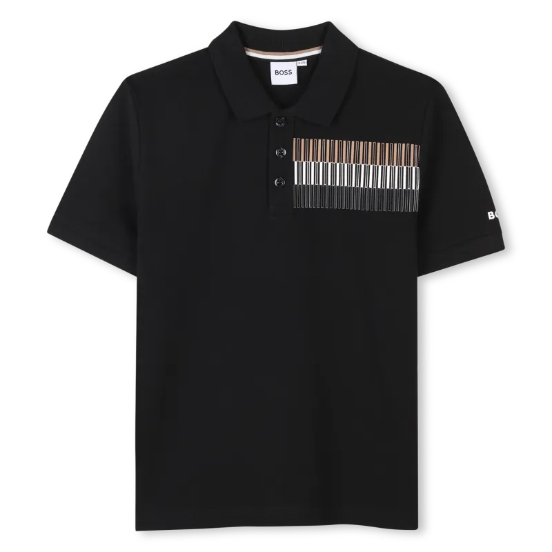 BLACK POLO TOP SHORT SLEEVE TRICOLOR PRINT / J52013-09B