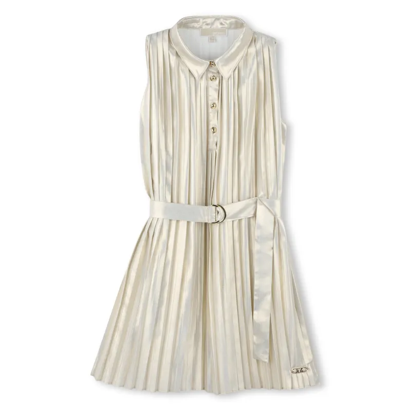 LIGHT GOLD PLEATED DRESS SLEEVELESS WITH BELT / R30349-Z99