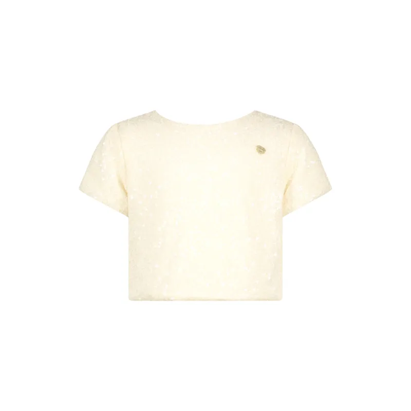 PEARLED IVORY SEQUIN TOP SHORT SLEEVE / C411-5100-008