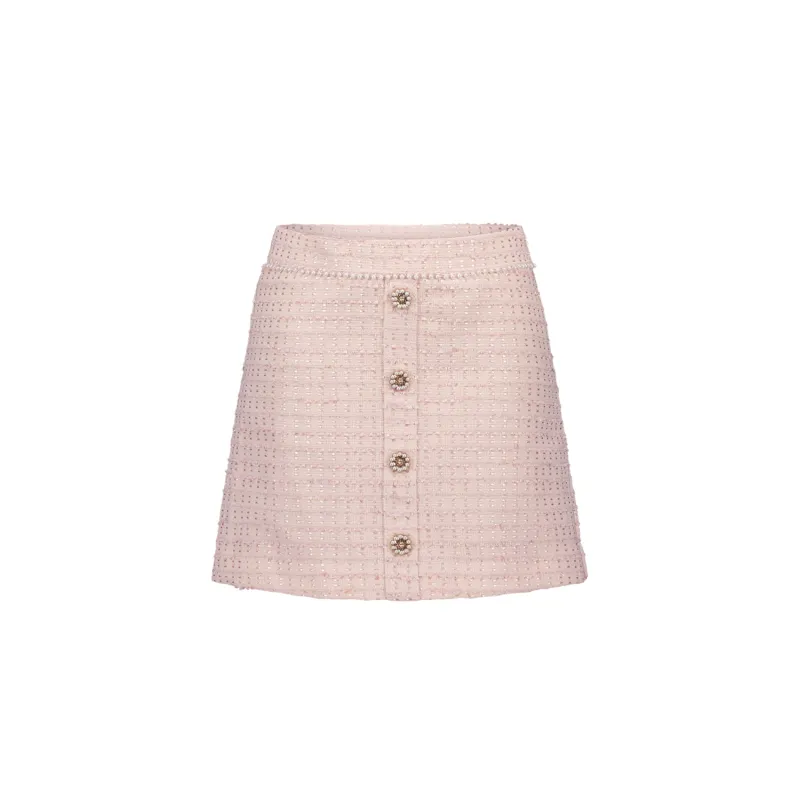 PINK LILAC TWEED SKIRT PEARL & RHINE STONE TRIM BUTTONS / C411-5742-622