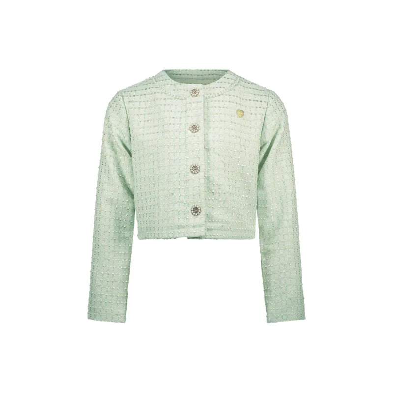 JADE GREEN TWEED JACKET PEARL RHINESTONE BUTTONS / C411-5142-304