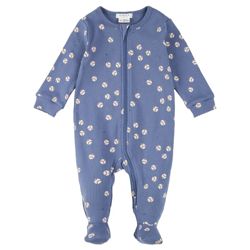 BLUE SLEEPER BASEBALL PRINT 2WAY ZIPPER RIBBED EFFECT / 25SGL31P02B