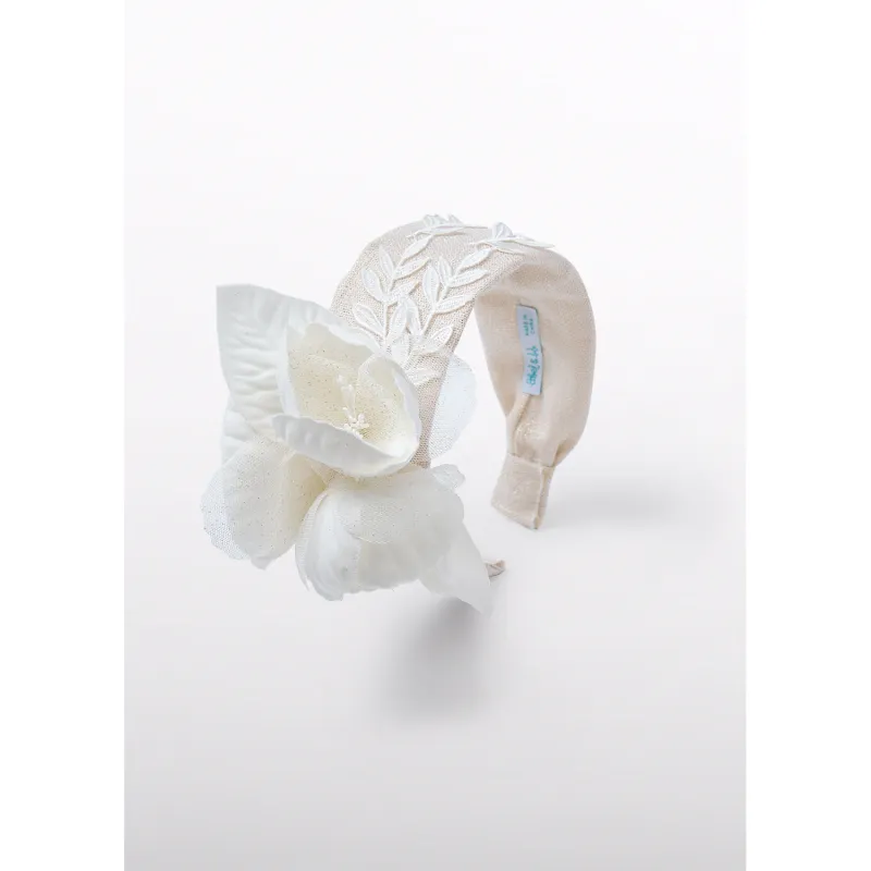 GOLDEN HEADBAND CREAM FLOWER APPLIQUE LACE LEAVES / 5443-001