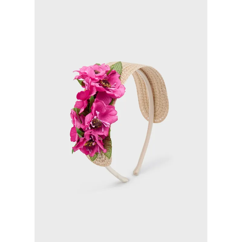 MAGENTA & RAFFETTA FLOWER HEADBAND / 10921-059