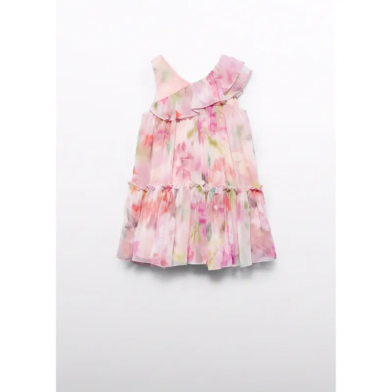 ROSE PRINTED DRESS CHIFFONSLEEVELESS FOUNCE TRIM / 5043-058
