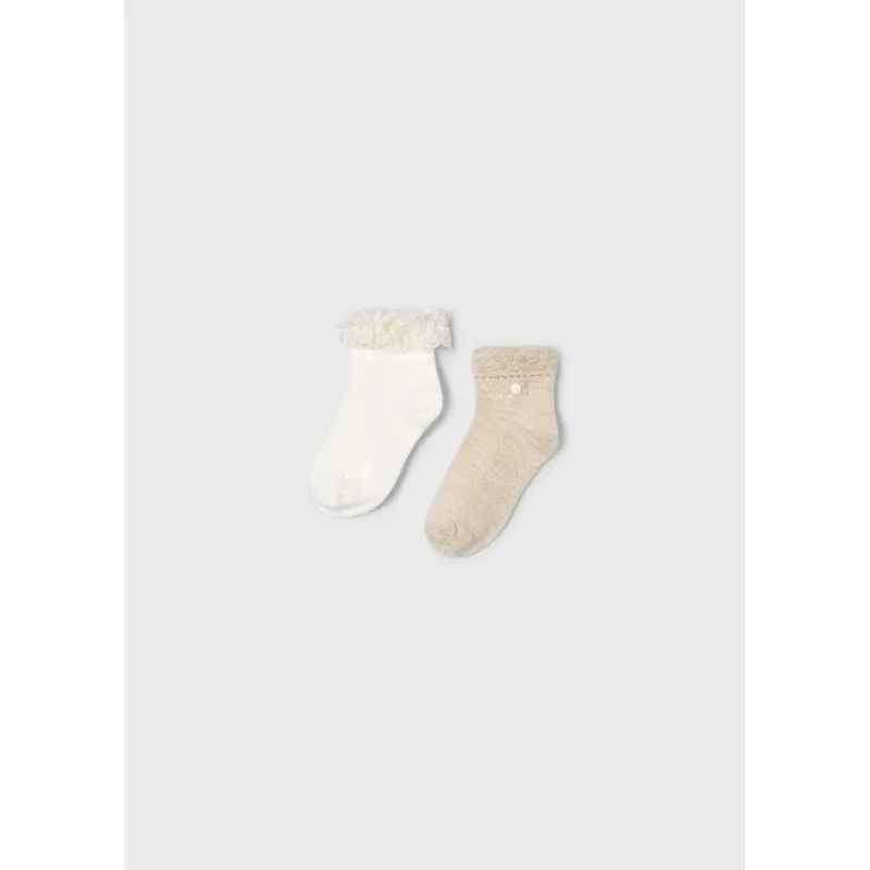 2PC CHAMPAGNE & WHITE SOCK SET / 10912-055