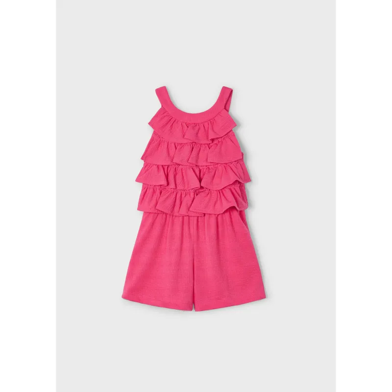 RED KNIT ROMPER SHORT FLOUNCE TRIM S/STRAPS / 3876-089