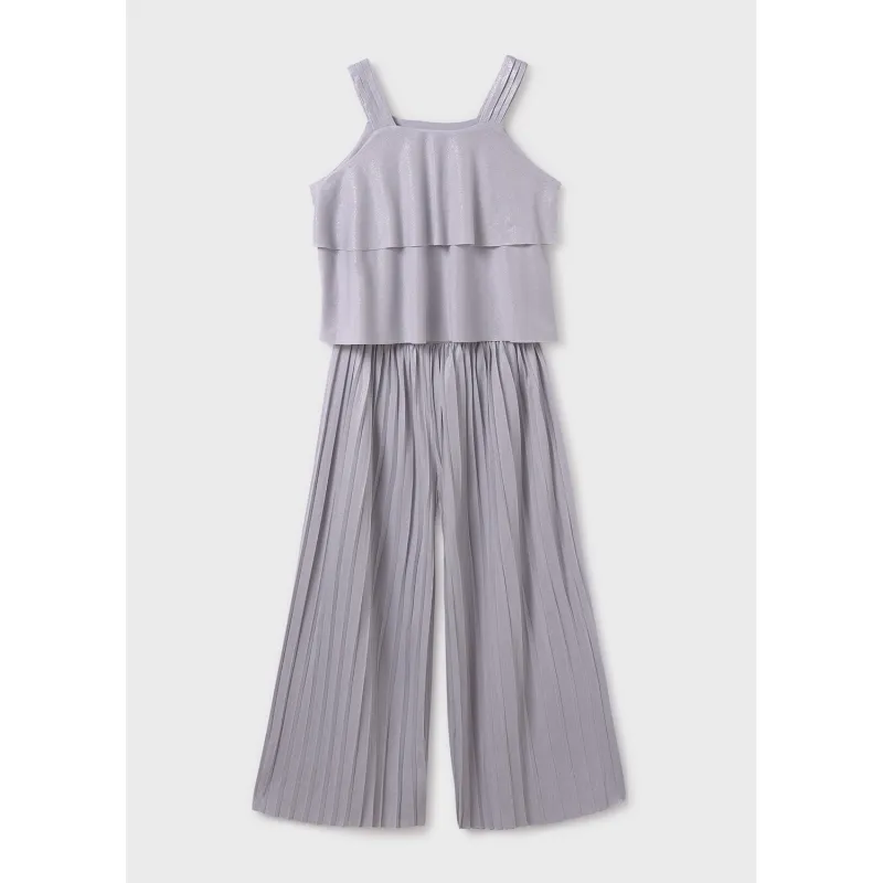 SILVER 2PC PLEATED PANT SET SHOULDER STRAPS / 6541-023
