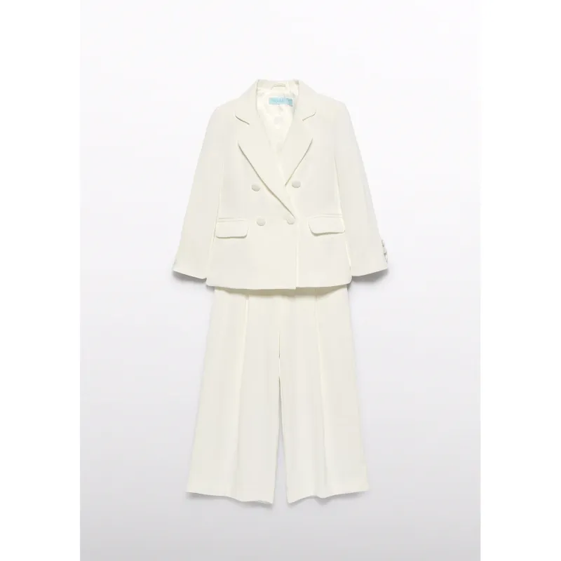 CREAM 2PC CREPE PANTSUIT 2POCKET JCK WIDE LEG PANT / 5240-027