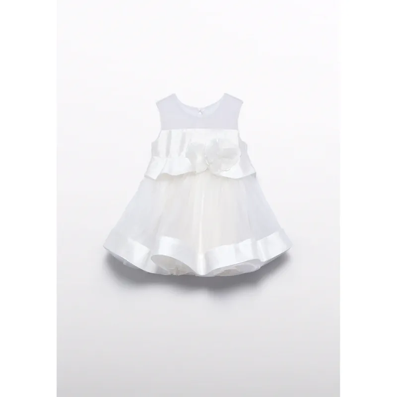 CREAM DRESS TULLE & SHANTUNG FLOWER APPLIQUE / 5001-007