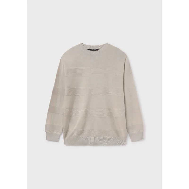 BEIGE KNIT SWEATER LONG SLEEVE TONE ON TONE PATTERN / 6344-087