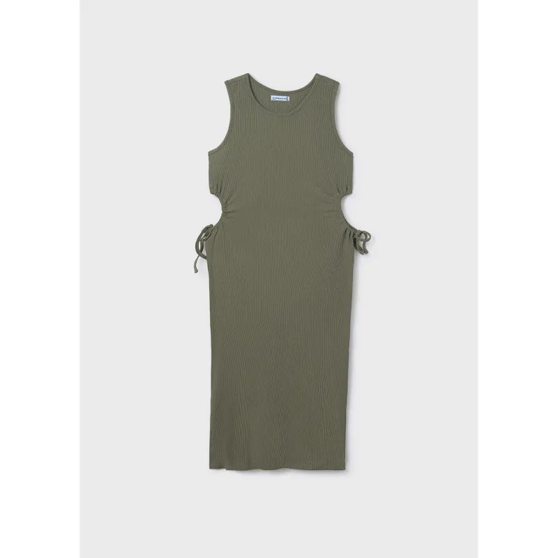 MOSS GREEN KNIT MIDI DRESS RIBBED SLEEVELESS / 6985-072