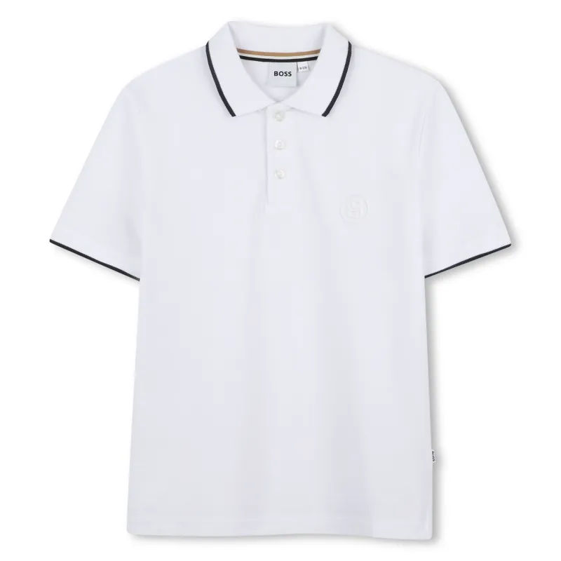 WHITE POLO TOP BB EMBOIDERY SHORT SLEEVE / J52012-10P