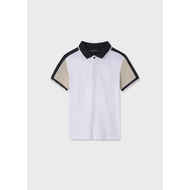 WHITE POLO TOP SHORT SLEEVE BLCK COLLAR BGE SLEEVE / 6134-051