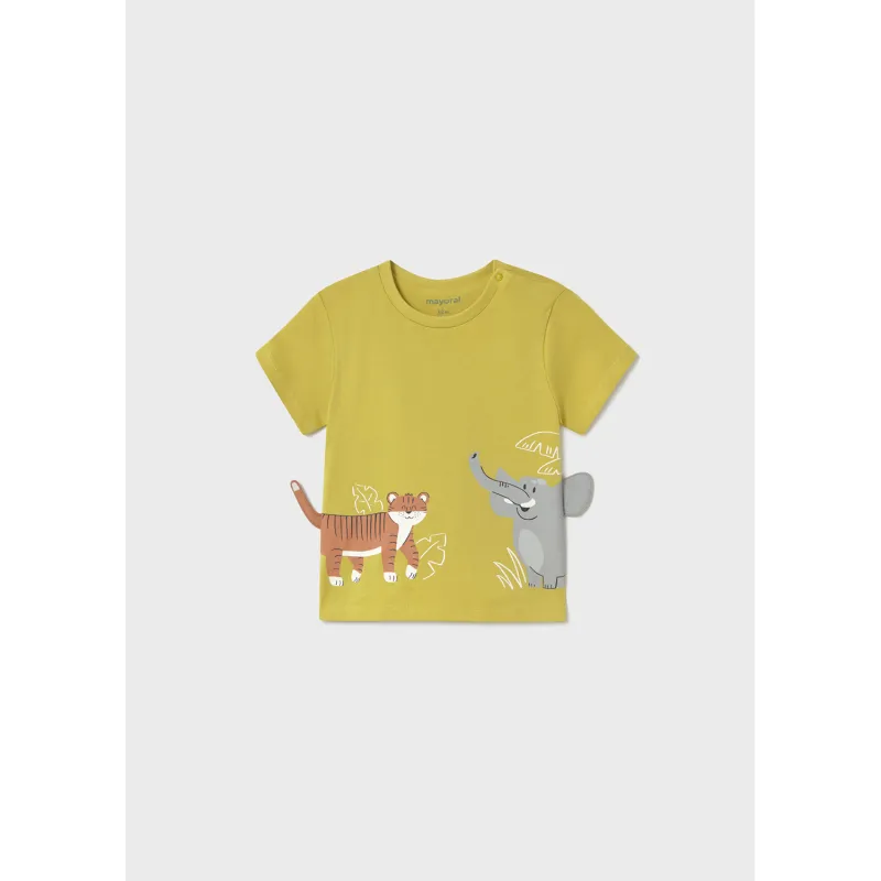 YELLOW TSHIRT TIGER & ELEPHANT PRINT SHORT SLEEVE / 1061-041