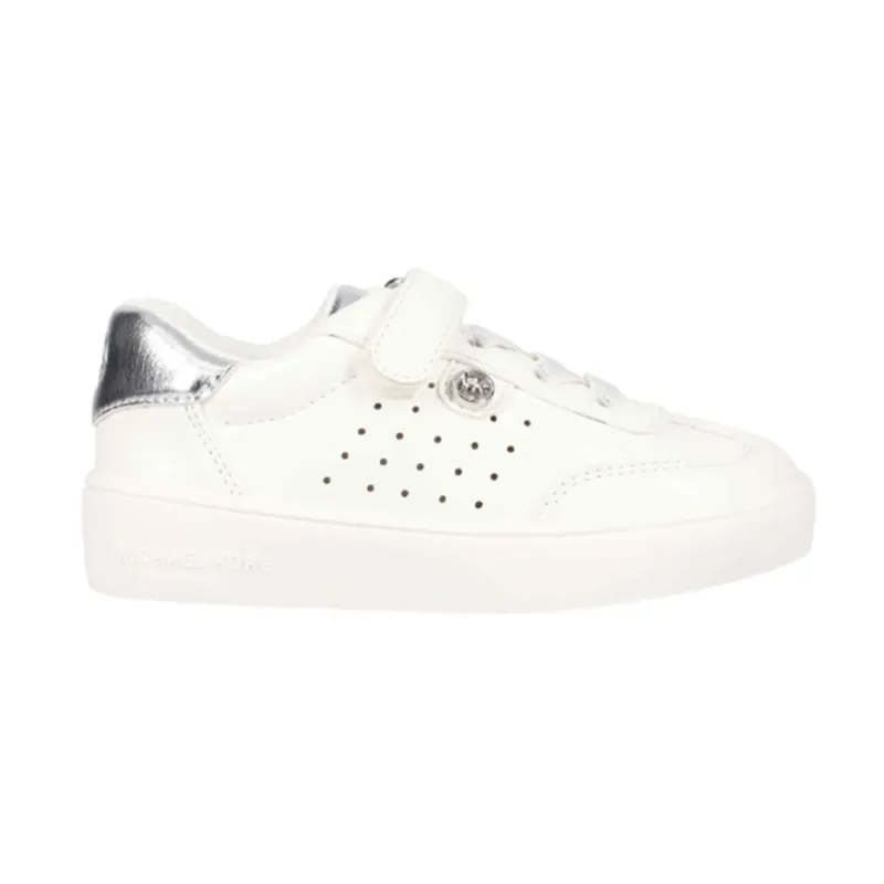 WHITE SHOE SILVER TRIM W/LACES PIN HOLE CUTOUT / MK02485101