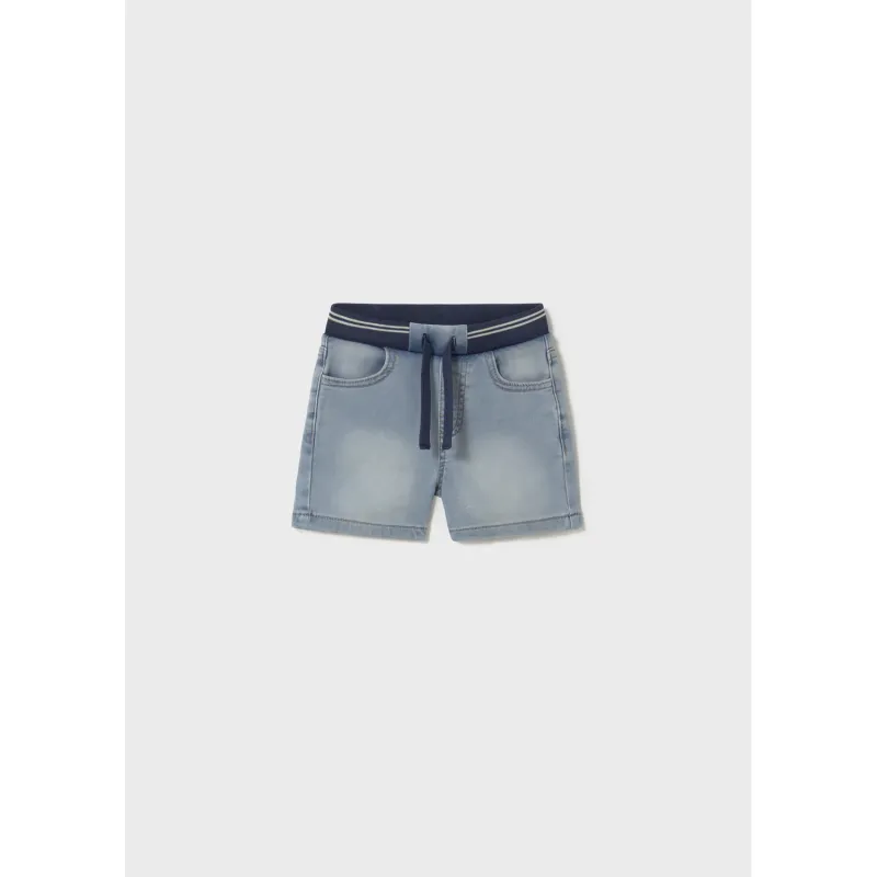 BLEACHED DENIM SHORTS ELASTIC WAIST / 1248-024