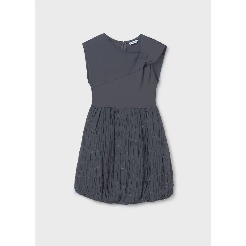 CHARCOAL DRESS SMOCKED SKIRT BUBBLE HEMLINE / 6974-085