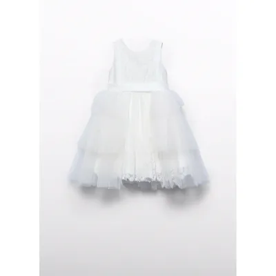 CREAM TULLE PEPLUM DRESS BOW & TULLE REMOVABLE BELT TRIM / 5040-007